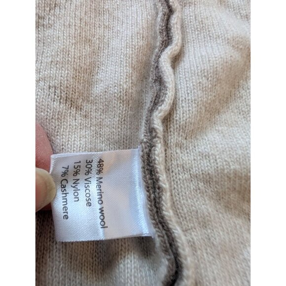 Benedetta Bc Merino Wool Blend Long Open Cardigan With Pockets Beige & White L - Picture 5 of 8